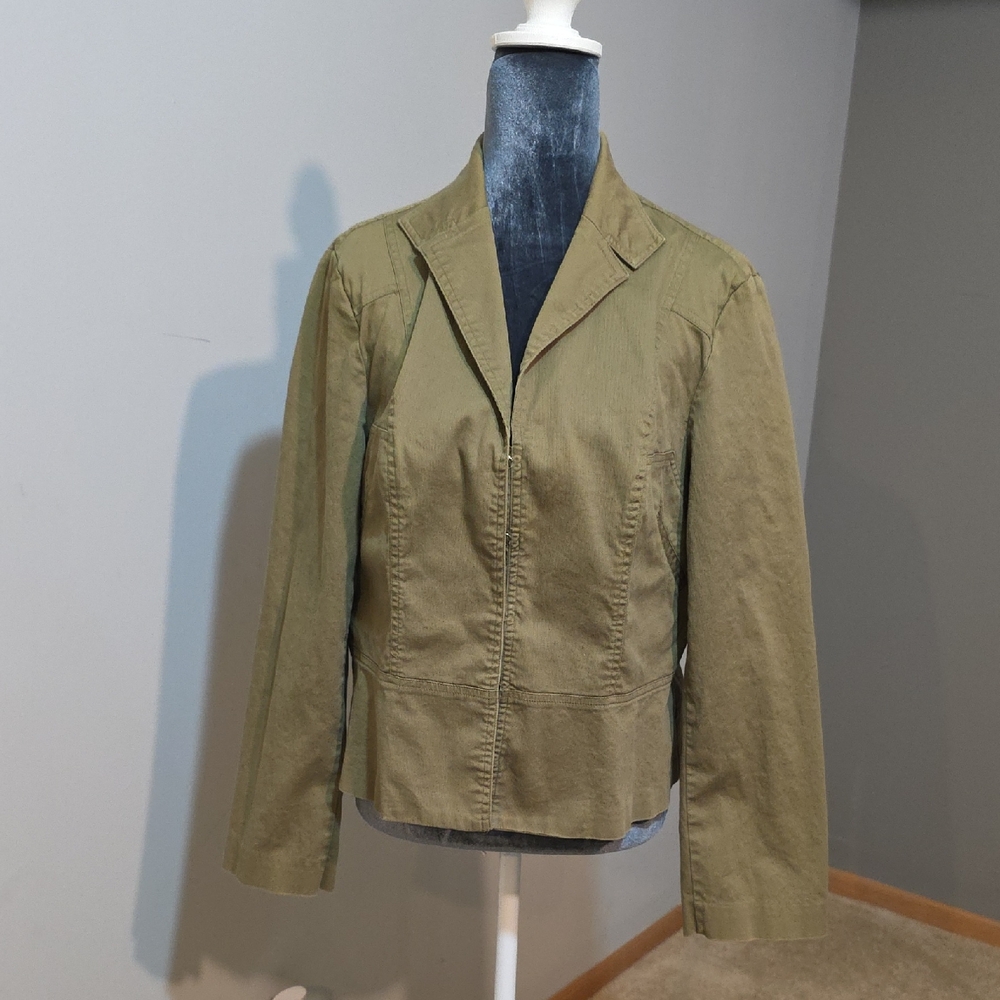 Bandolino‎ Stretch Olive Green Jacket Women's 14 Cotton Military Utility Blaze